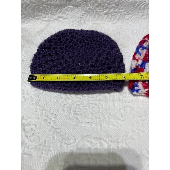 Handmade Crochet Baby Beanie Set - Purple & Red/White/Blue - Picture 5 of 5